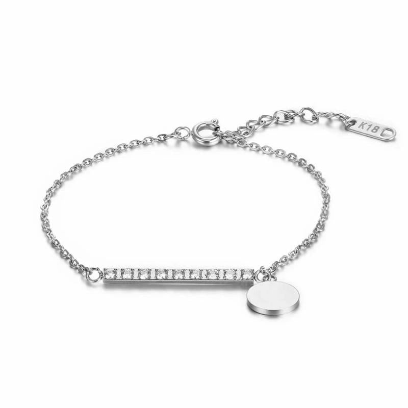 Delicate Zircon Stone Bar Bracelet Bangle - Stainless Steel