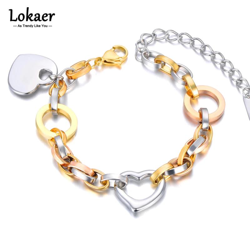 Stainless Steel Heart Charm Bracelets Geometric Chain for Women
