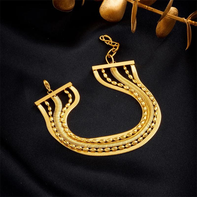 316L Stainless Steel Multilayer Chains Bracelet For Women Non-fading Jewelry