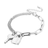 Stainless Steel Key Lock Pendant Thick Chain Bracelet for Women