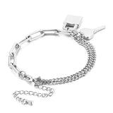 Stainless Steel Key Lock Pendant Thick Chain Bracelet for Women