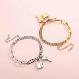 Stainless Steel Key Lock Pendant Thick Chain Bracelet for Women