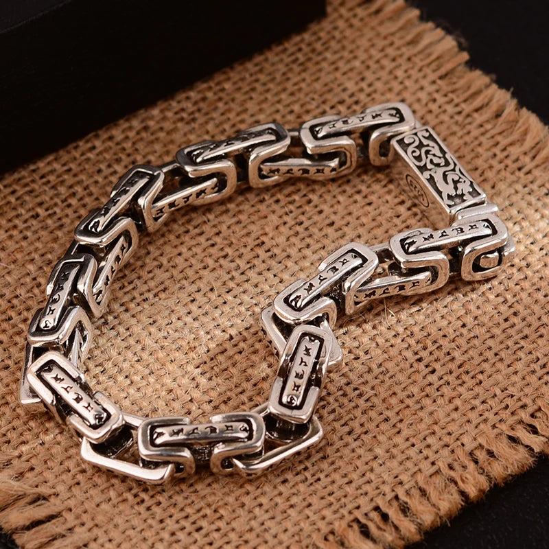 Foxanry Thai Silver Thick Chain Bracelet Vintage Geometric Party Jewelry