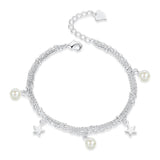S925 Stamp Silver Charm Star Pearl Chain Bracelet for Woman