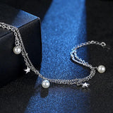 S925 Stamp Silver Charm Star Pearl Chain Bracelet for Woman