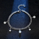 S925 Stamp Silver Charm Star Pearl Chain Bracelet for Woman
