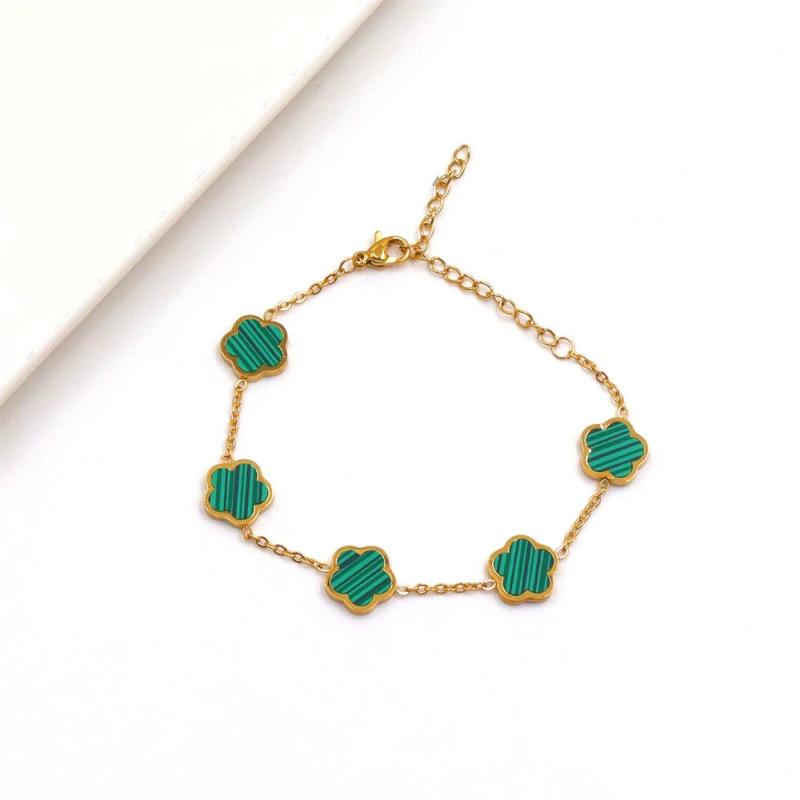 Stainless Steel Plated Five Leaf Grass Five Leaf Flower Bracelet