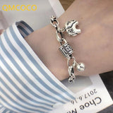 Vintage Silver Elephant Bracelet with Round Bead Pendant