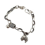 Vintage Silver Elephant Bracelet with Round Bead Pendant