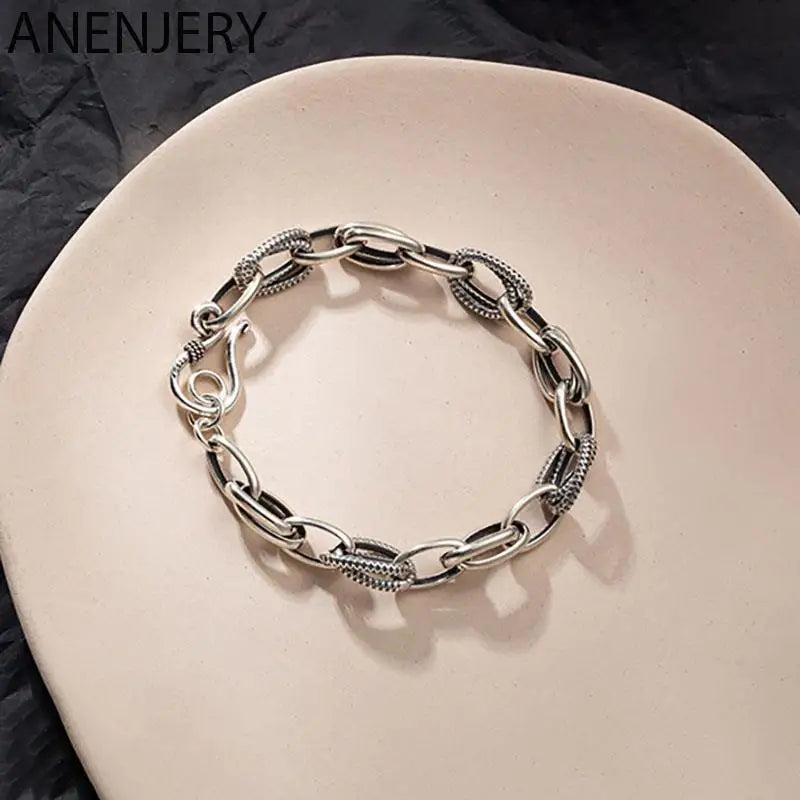 Retro Thick Chain Silver Bracelet For Men Women Couples Jewelry