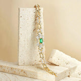 Vintage Green Crystal Bracelet Bling Square Zircon Charm Bracelet