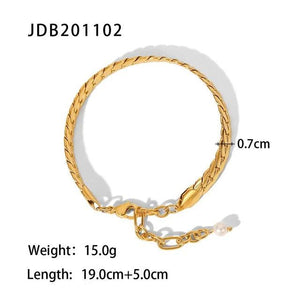 18K Plated Snake Chain Bracelet with Pearl for W