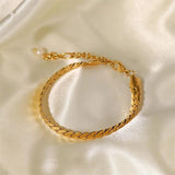 18K Plated Snake Chain Bracelet with Pearl for W