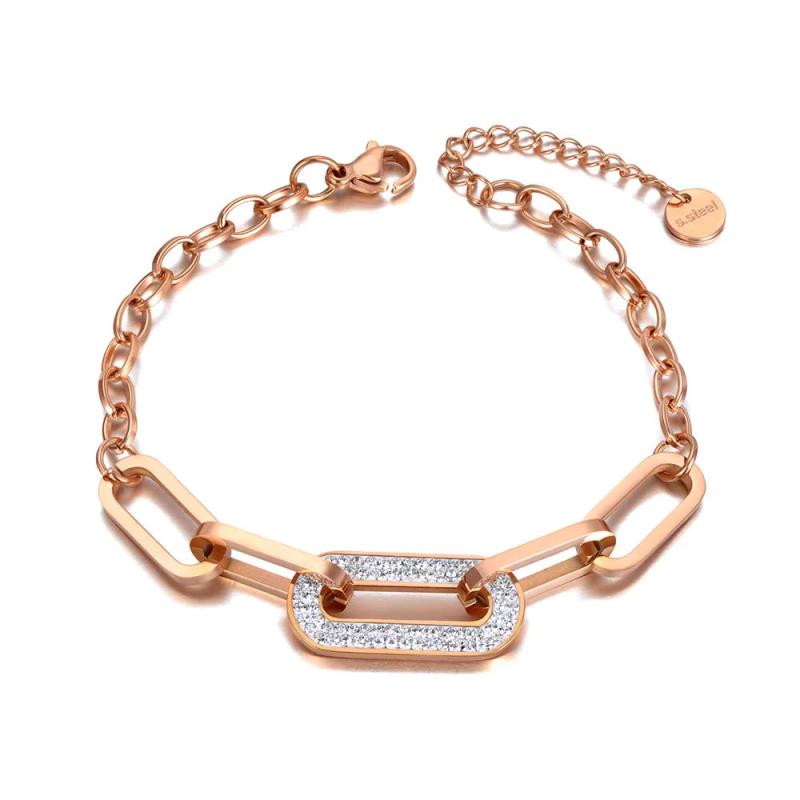 Geometric CZ Crystal Charm Bracelet Titanium Steel Chain Boho Jewelry