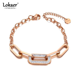 Geometric CZ Crystal Charm Bracelet Titanium Steel Chain Boho Jewelry