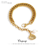 Stainless Steel Chain Bangle Bracelet Beach Shell Natural Pearl Bracelet