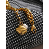 Stainless Steel Chain Bangle Bracelet Beach Shell Natural Pearl Bracelet