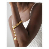 Stainless Steel Chain Bangle Bracelet Beach Shell Natural Pearl Bracelet