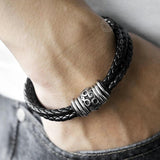 Men's Multilayer Braided Leather Bracelet Stainless Steel Magnetic Clasp