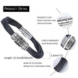 Men's Multilayer Braided Leather Bracelet Stainless Steel Magnetic Clasp