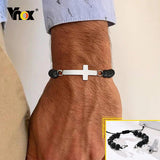 Cross Tag Urn Bracelet Men, 8MM Volcanic Rock Stone Beads Wristband