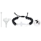 Cross Tag Urn Bracelet Men, 8MM Volcanic Rock Stone Beads Wristband