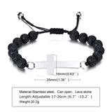 Cross Tag Urn Bracelet Men, 8MM Volcanic Rock Stone Beads Wristband