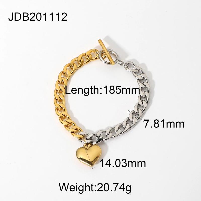 Punk Half 18K Stainless Steel Chain & Steel Cuban Flat Chain Heart Bracelet