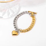 Punk Half 18K Stainless Steel Chain & Steel Cuban Flat Chain Heart Bracelet