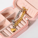 Punk Half 18K Stainless Steel Chain & Steel Cuban Flat Chain Heart Bracelet