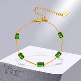 Green Square Zircon Stone Bracelet, Stainless Steel Chain Jewelry