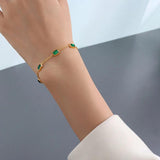 Green Square Zircon Stone Bracelet, Stainless Steel Chain Jewelry