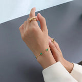 Green Square Zircon Stone Bracelet, Stainless Steel Chain Jewelry