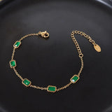 Green Square Zircon Stone Bracelet, Stainless Steel Chain Jewelry