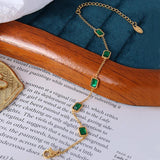 Green Square Zircon Stone Bracelet, Stainless Steel Chain Jewelry
