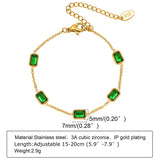 Green Square Zircon Stone Bracelet, Stainless Steel Chain Jewelry