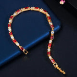 Red Cubic Zirconia Square Cut Bangle Bracelet for Dinner Party
