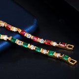 Red Cubic Zirconia Square Cut Bangle Bracelet for Dinner Party