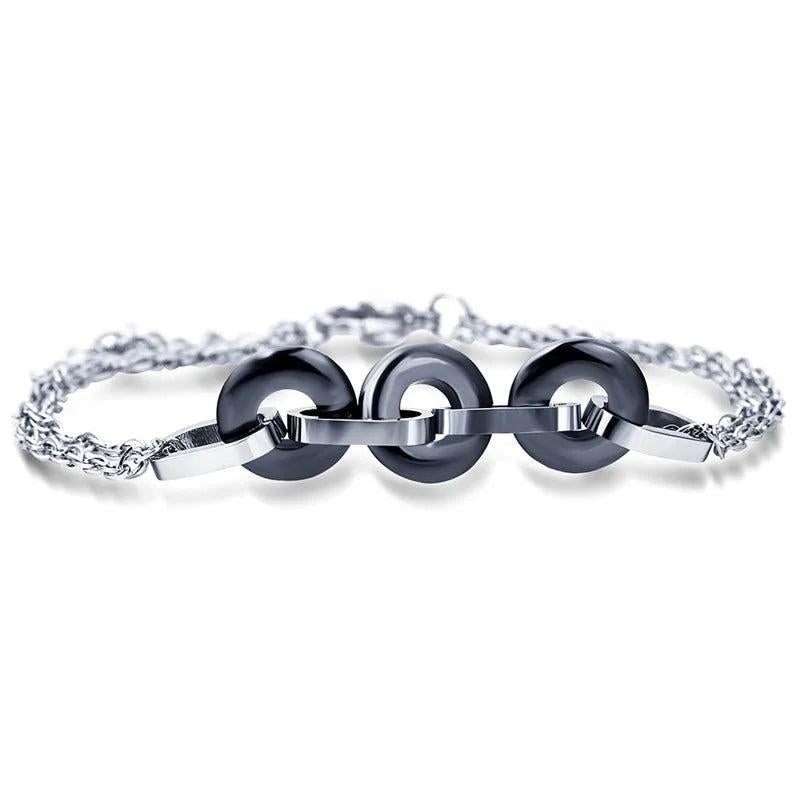 White Ceramic Charm Bracelets For Women Circle Round Bracelets & Bangles