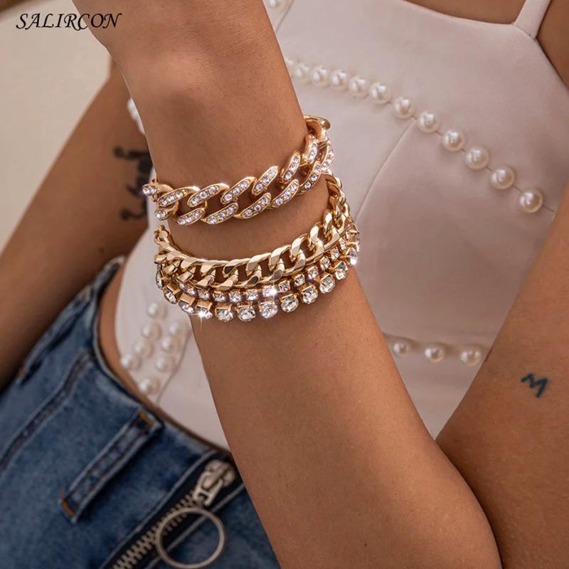 Vintage Multilayer Chains Bracelets Kpop Charm Crystal Heart Pearl Pendants Brac