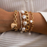 Vintage Multilayer Chains Bracelets Kpop Charm Crystal Heart Pearl Pendants Brac