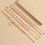 Vintage Multilayer Chains Bracelets Kpop Charm Crystal Heart Pearl Pendants Brac