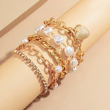 Vintage Multilayer Chains Bracelets Kpop Charm Crystal Heart Pearl Pendants Brac