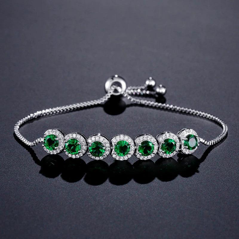 JUNZI Green Round Zircon Adjustable Bracelet for Women Crystal Bracelets