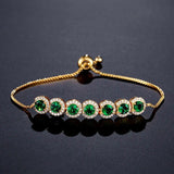 JUNZI Green Round Zircon Adjustable Bracelet for Women Crystal Bracelets