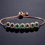 JUNZI Green Round Zircon Adjustable Bracelet for Women Crystal Bracelets