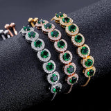 JUNZI Green Round Zircon Adjustable Bracelet for Women Crystal Bracelets