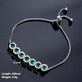 JUNZI Green Round Zircon Adjustable Bracelet for Women Crystal Bracelets