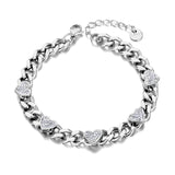 Titanium SS Chain Link Bracelet Rhinestone Heart Charm B22004