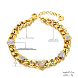 Titanium SS Chain Link Bracelet Rhinestone Heart Charm B22004